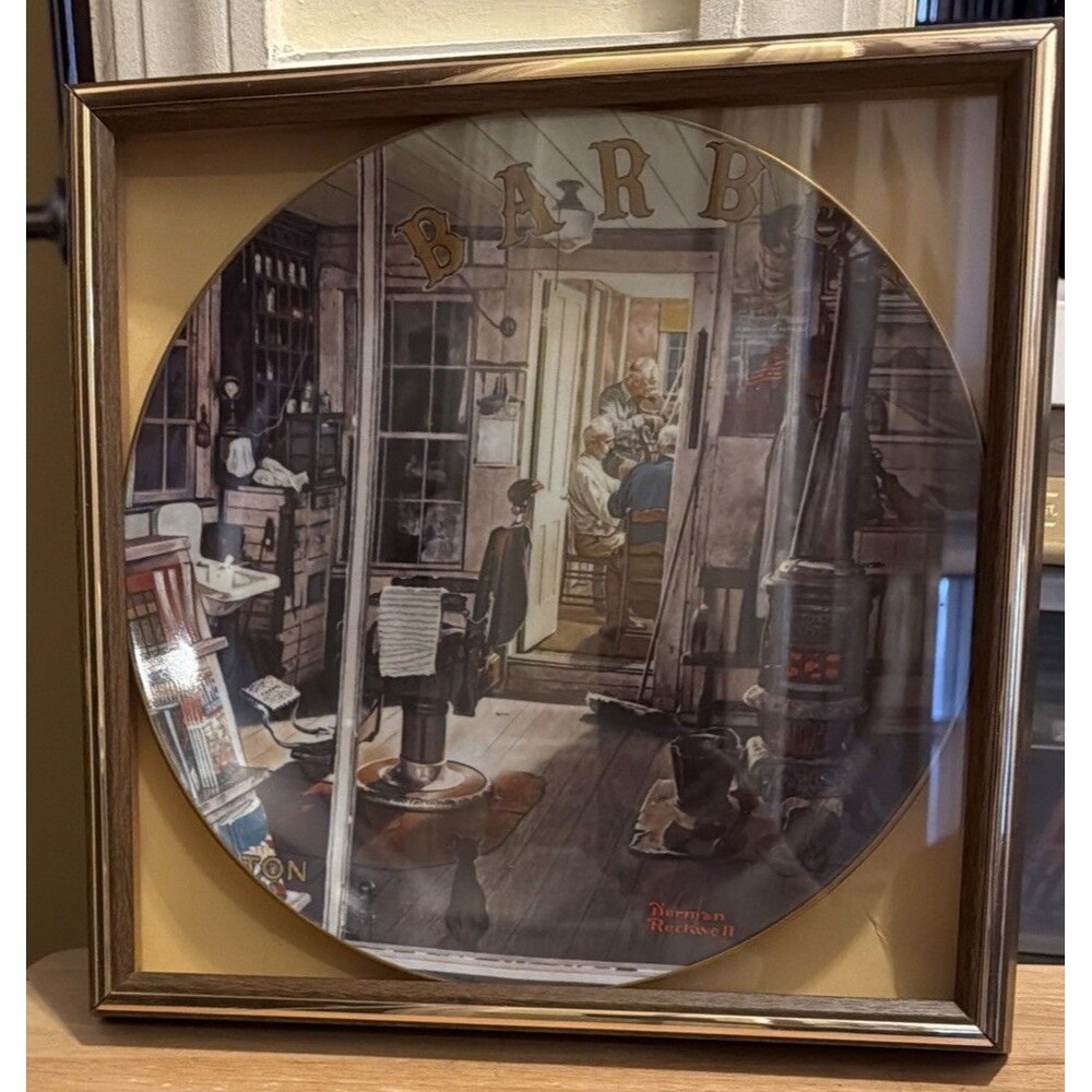 Norman Rockwell Shuffleton's Barbershop Plate #4350 Framed 12x12